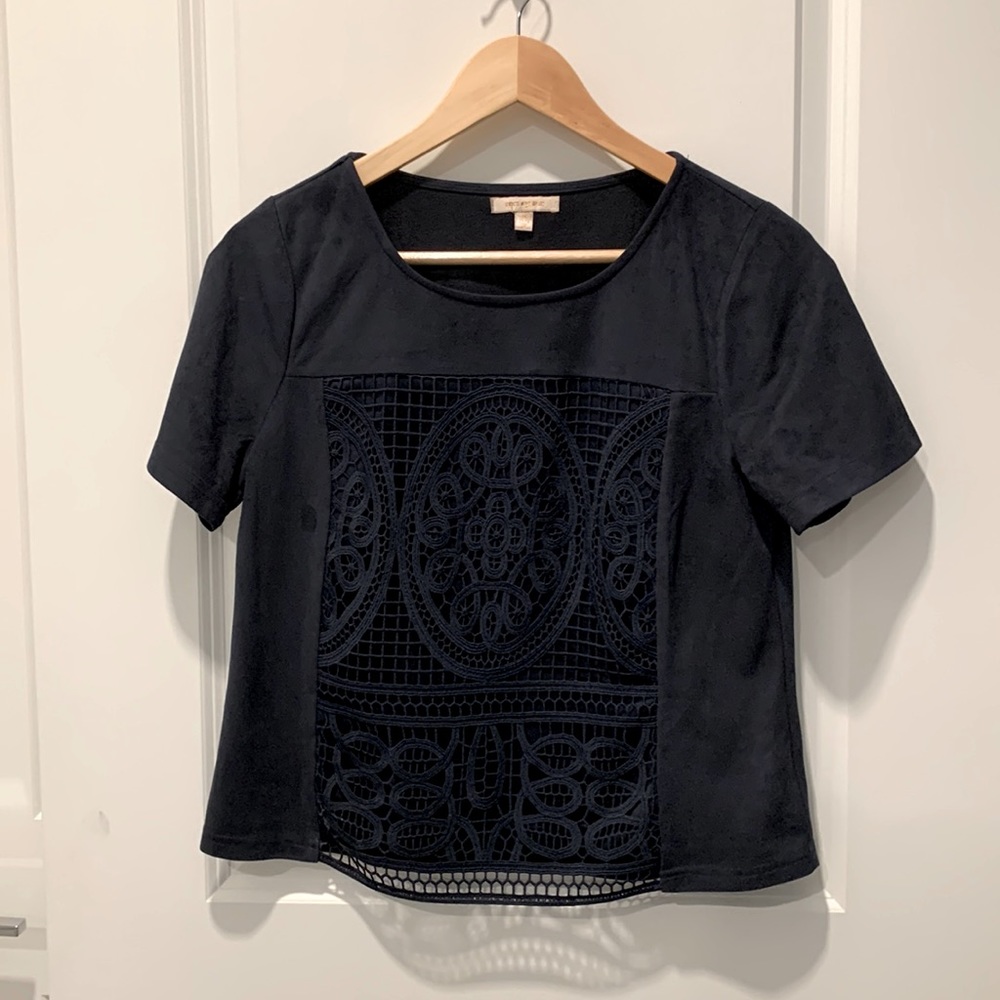 Skies are Blue faux suede top, dark blue, size S
